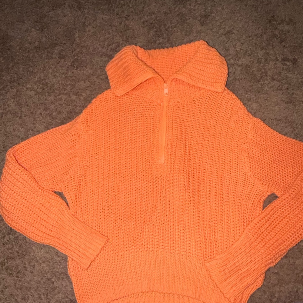 American Eagle Half-Zip Orange Knit Sweater